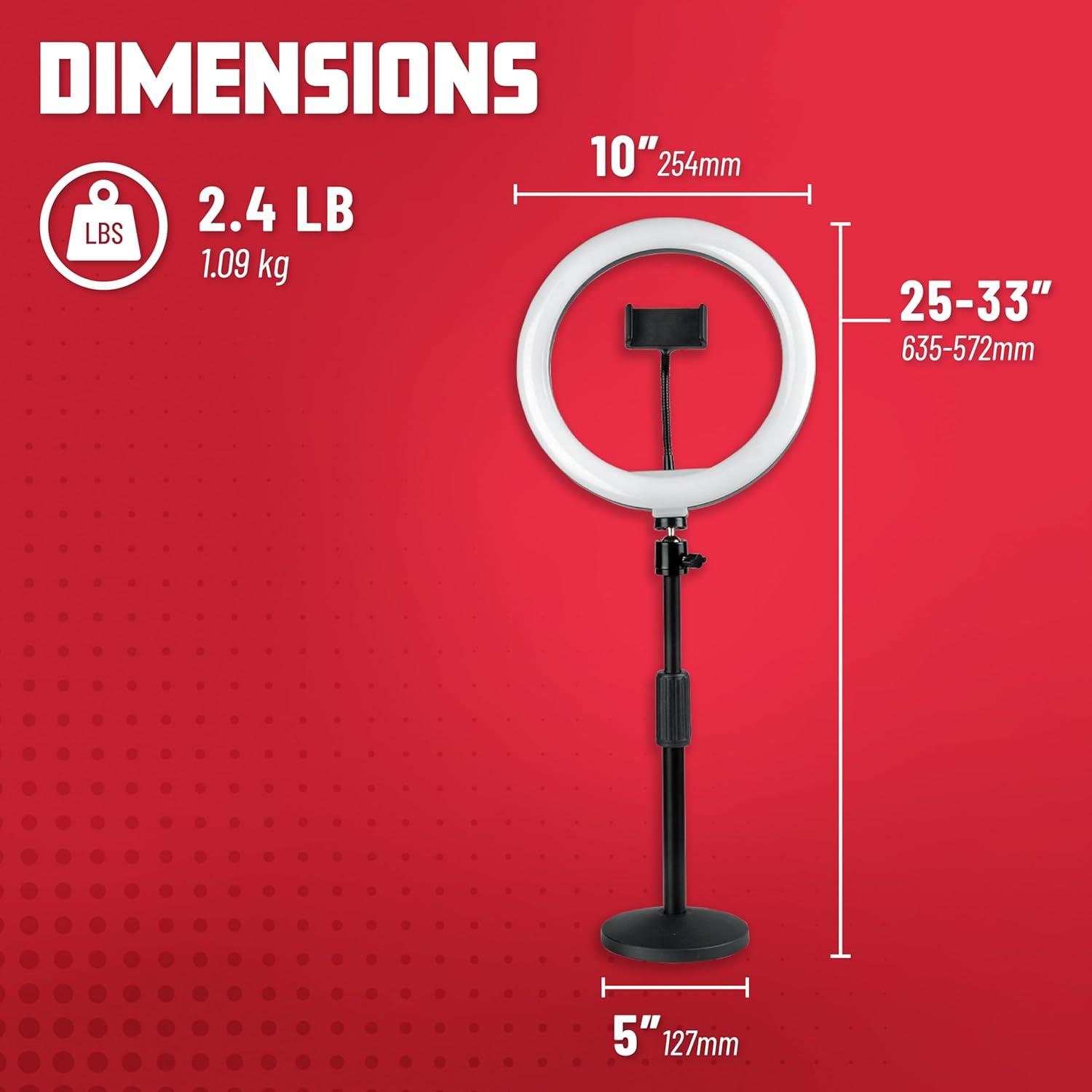 Gator 10" LED Desktop Ring Light Stand With Phone Holder and Compact Weighted Base