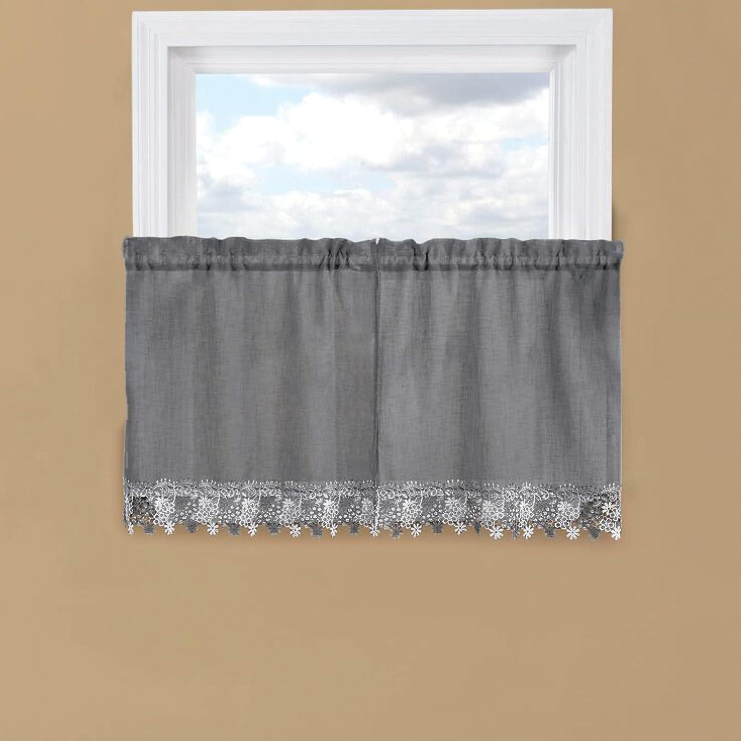 Collections Etc Lillian Floral Lace Trim Window Curtains with Rod Pocket on Top for Easy Hanging - Home Decor for Any Room