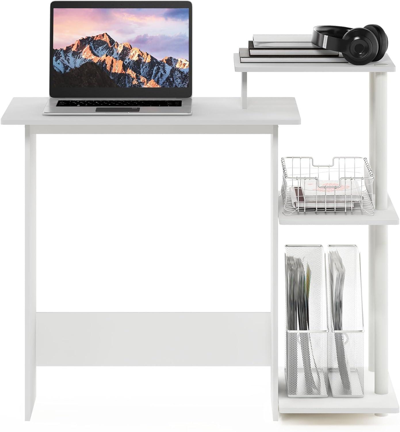 Furinno Efficient Home Laptop Notebook Computer Desk, White/White