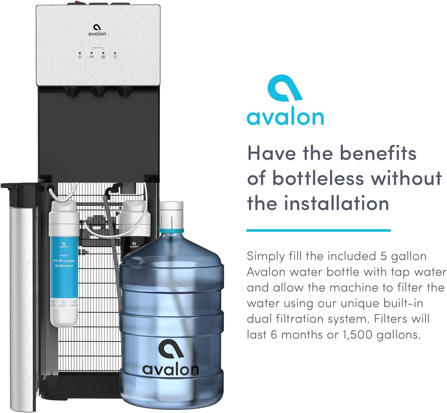 Avalon Bottom Loading Water Dispenser with Filtration - 3 Temperature Settings - Hot, Cold & Room Water, Durable Stainless Steel Construction - UL/Energy Star/NSF Approved