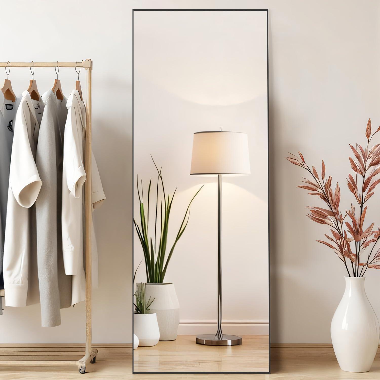 SIMENMAX Full Length Mirror, 21"x64" Nano Glass Floor Mirror, Standing Rectangle Floor Mirrors Body Dressing Wall-Mounted Mirror for Living Room, Bedroom,Black