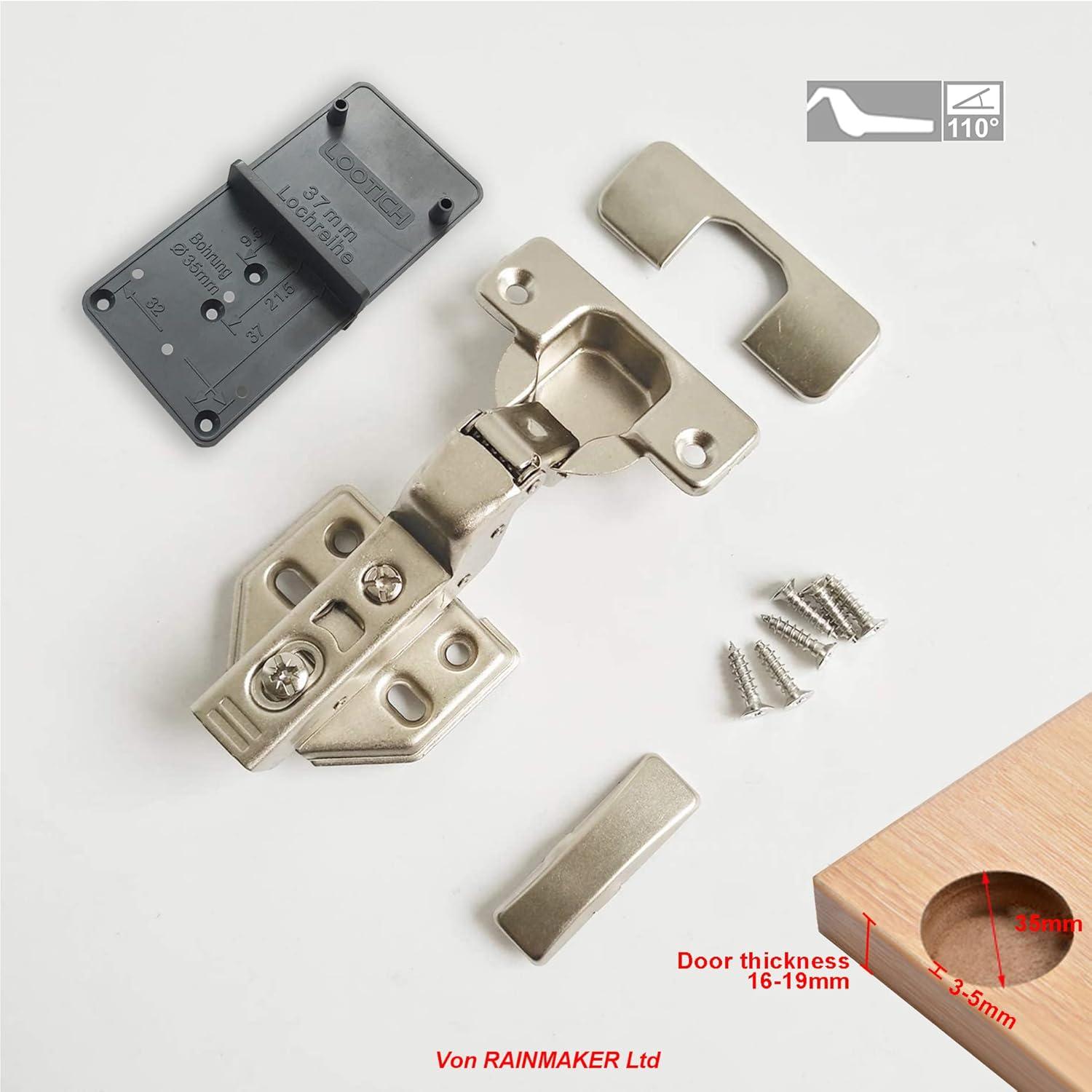 110 Deg Kitchen Units Concealed Cabinet Door Mute Hinges 35mm Soft Close Inset and Embed Mounting 8 Pieces (Include Drilling Jig)