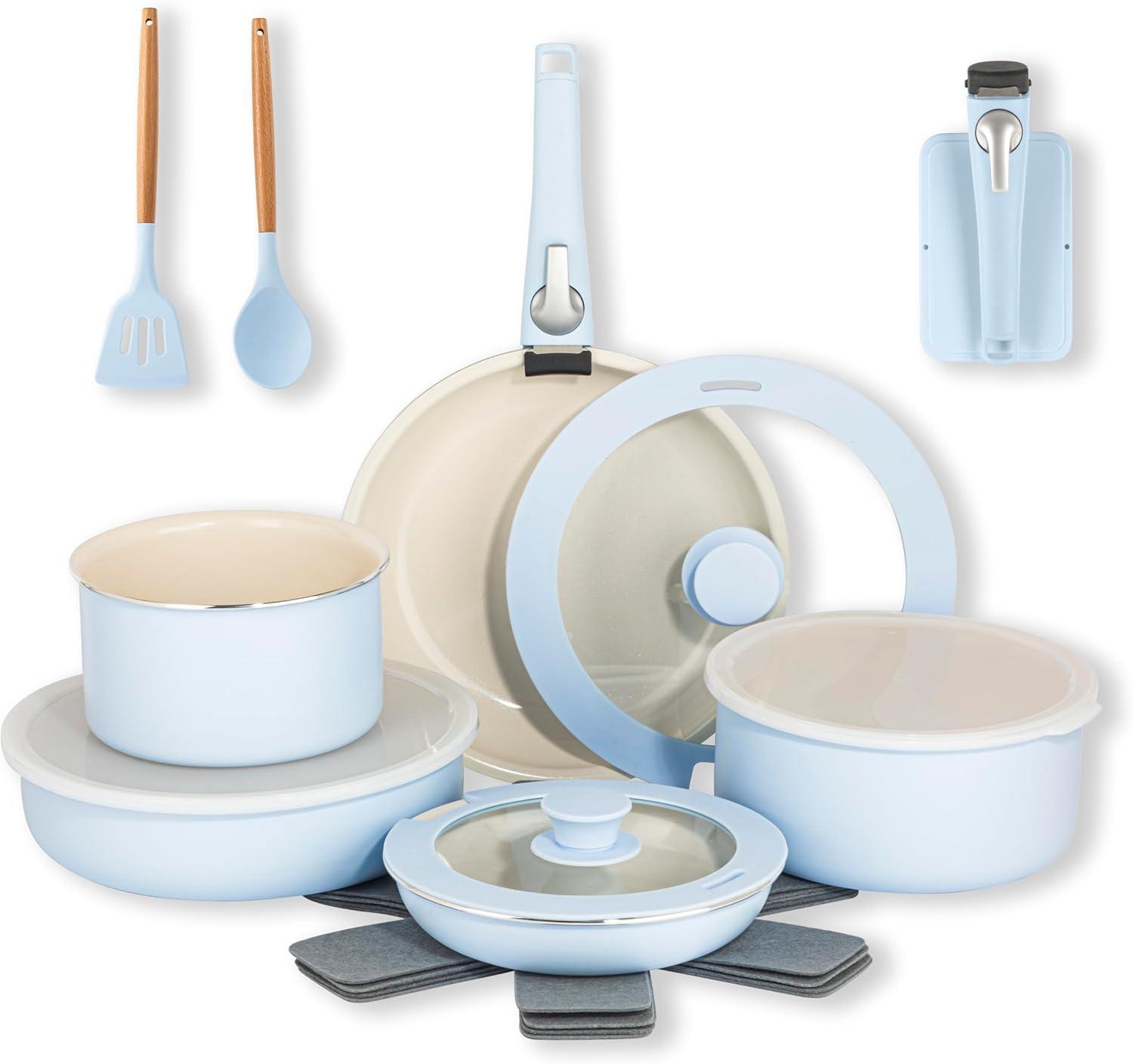 Gotham Steel Gotham Steel 18 Piece Detachable Handle Ceramic Nonstick Cookware Set