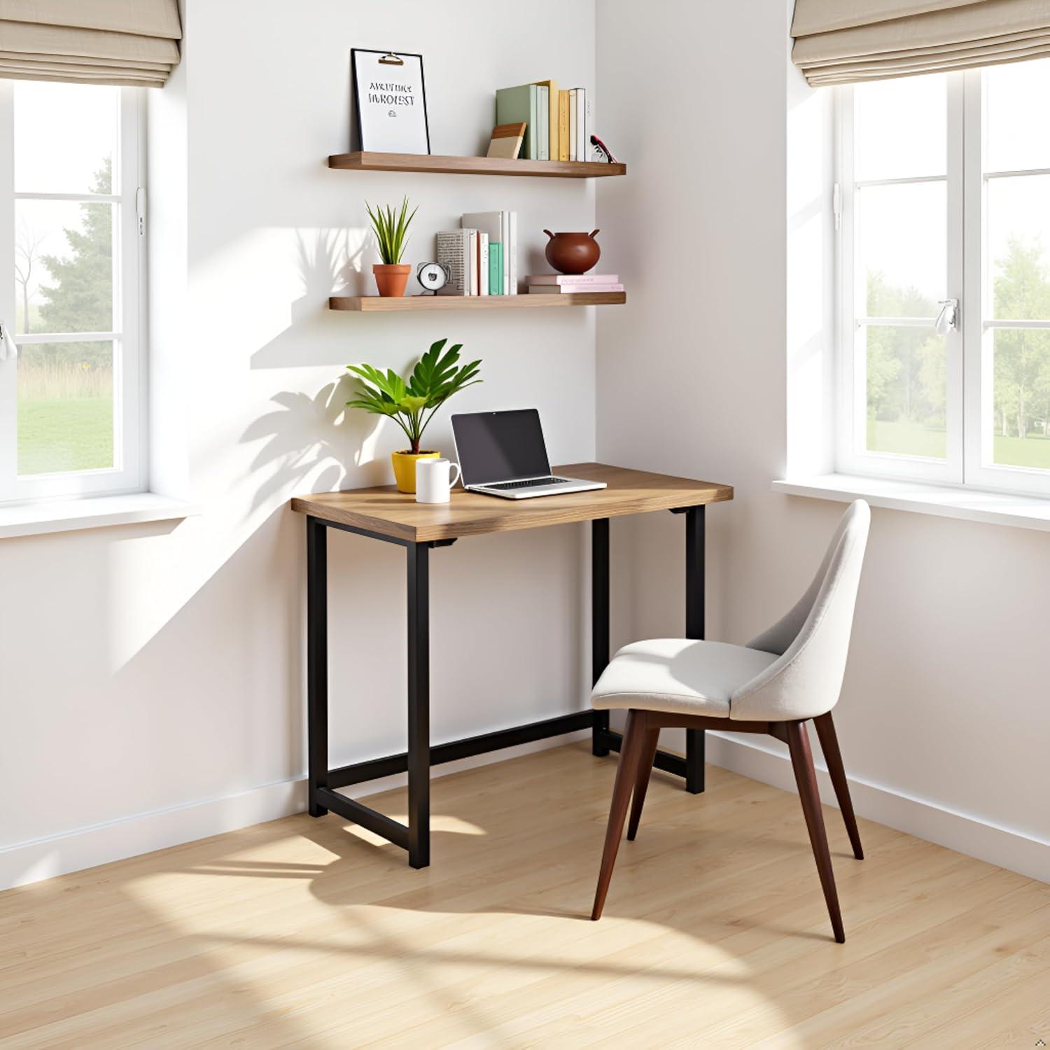 Alaterre Furniture Pomona Writing Desk Metal and Solid Wood Natural : Modern Style, No Storage, Spot Clean, 30" Height
