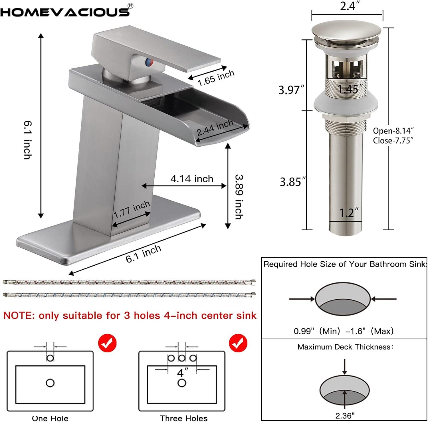 Brushed Nickel Square Waterfall Bathroom Faucet with Deck Plate