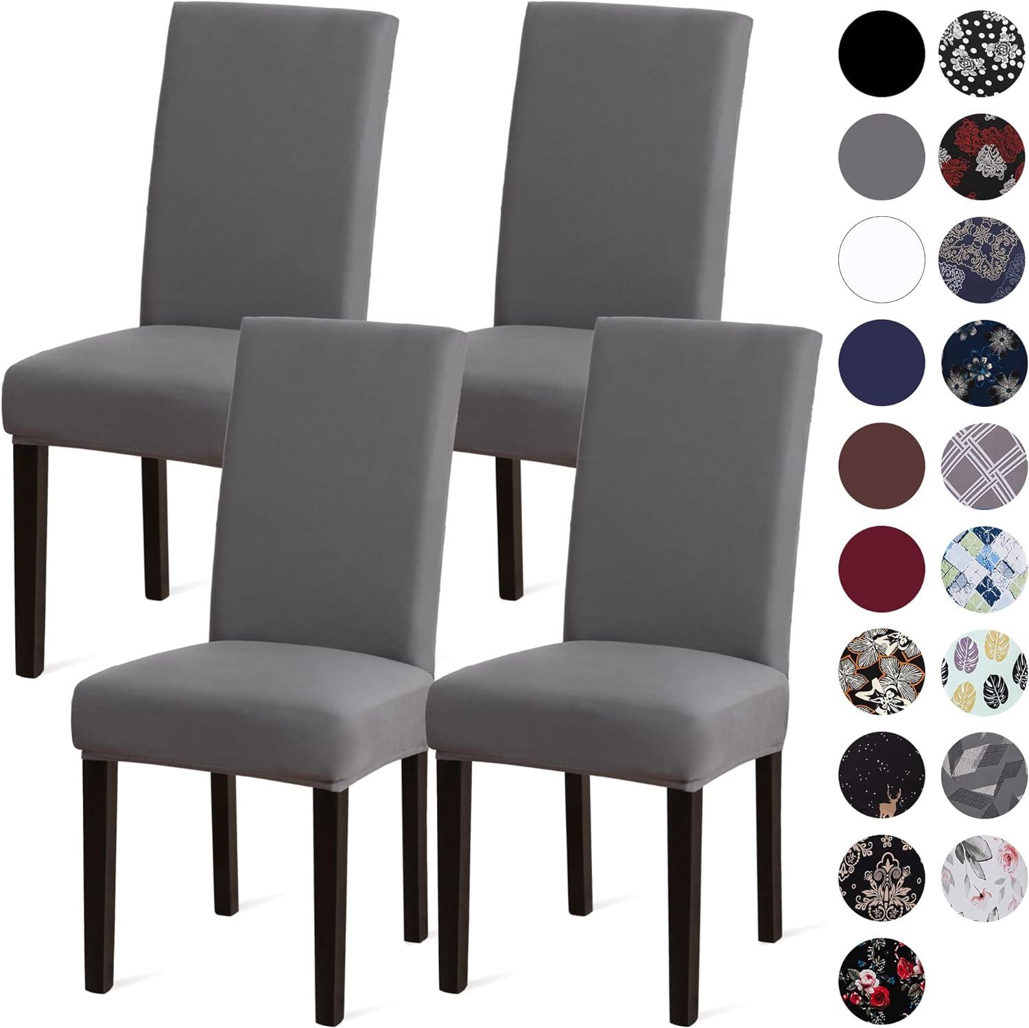 Grey Chair Covers for Dining Room 4 Pack,Stretch Spandex Chair Slipcovesr Set of 4,Washable Anti-dust Chair Seat Cover for Kitchen,Wedding,Party