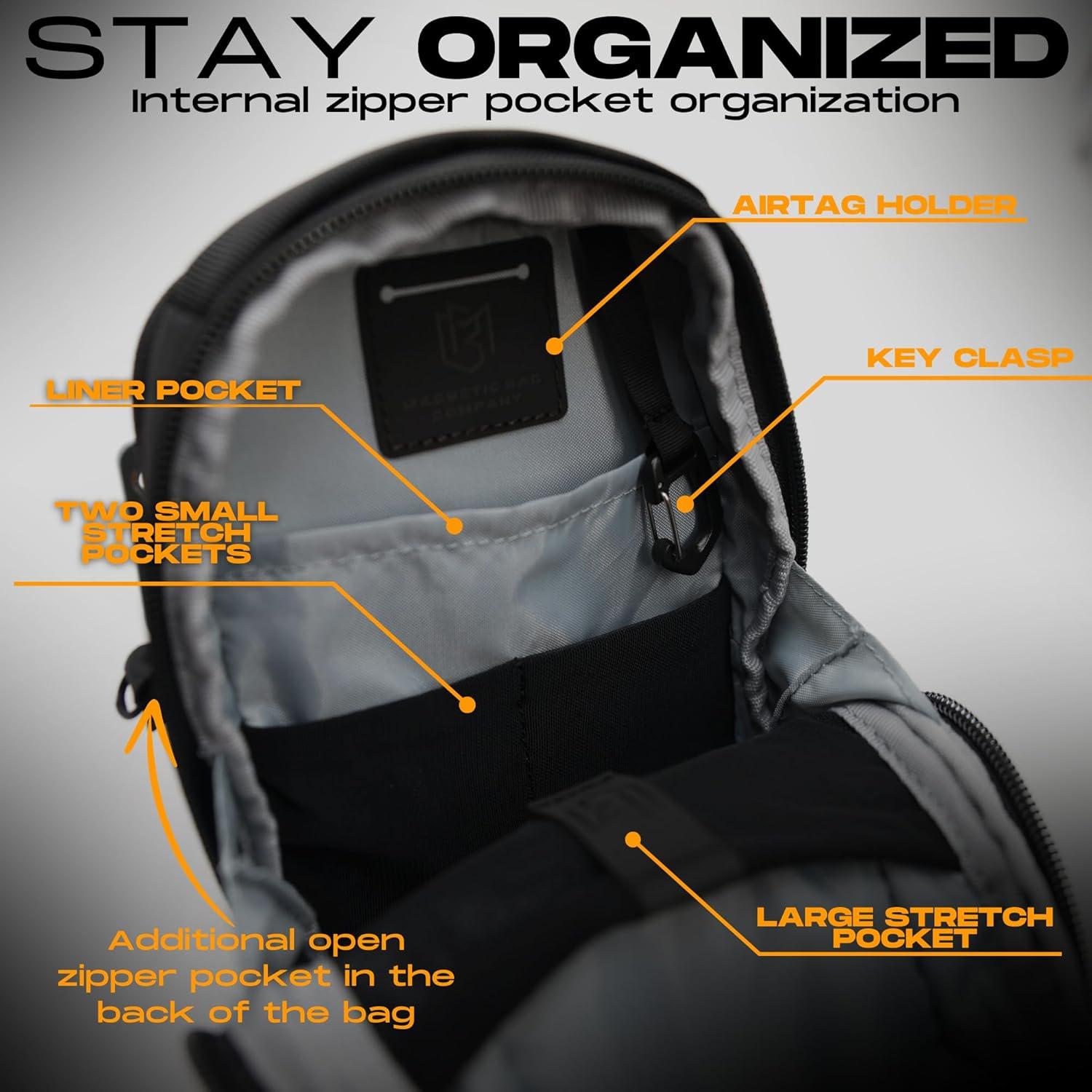 Black Crossbody Bag Sling Chest Bag for Men and Women | Magnetic Gym & Travel Bag for Work, Sports, Keep Items Clean