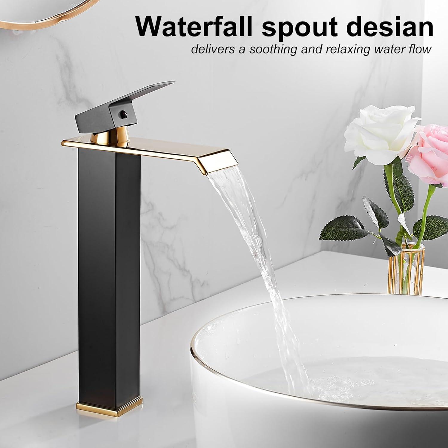 Tall Black and Gold Brass Vessel Sink Faucet