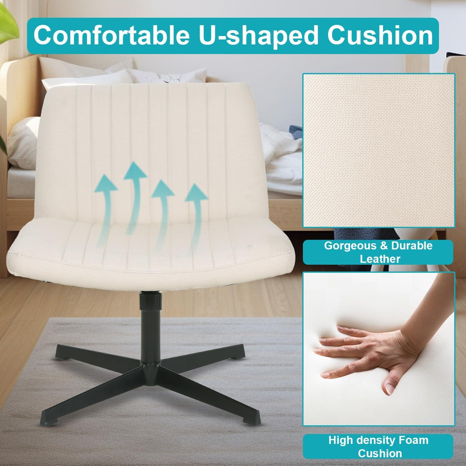 Beige Ergonomic Armless Swivel Task Chair with Metal Base