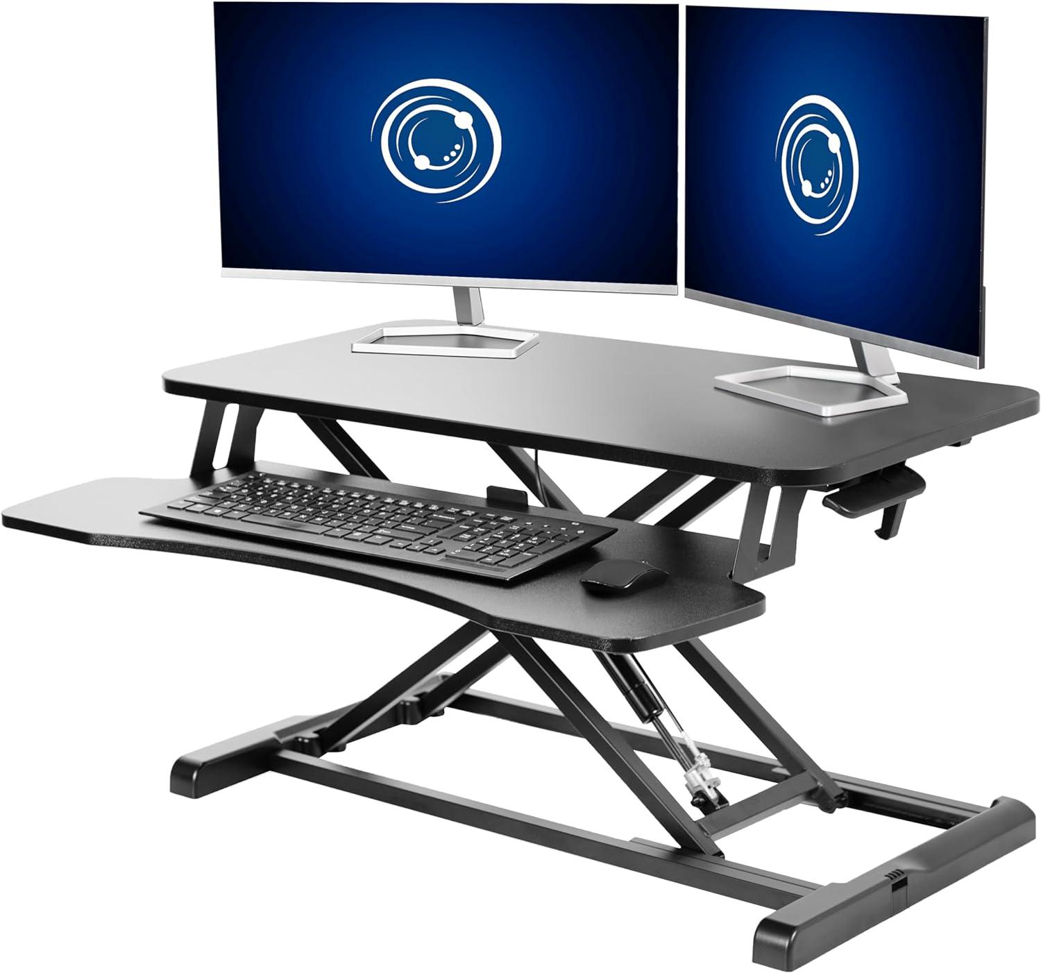 VIVO Black Height Adjustable Standing Desk Monitor Riser 32" Sit Stand Tabletop