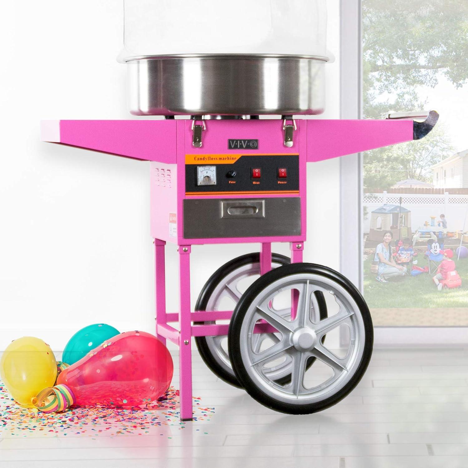 Vivo Electric Commercial Cotton Candy Machine with Cart and Bubble Shield