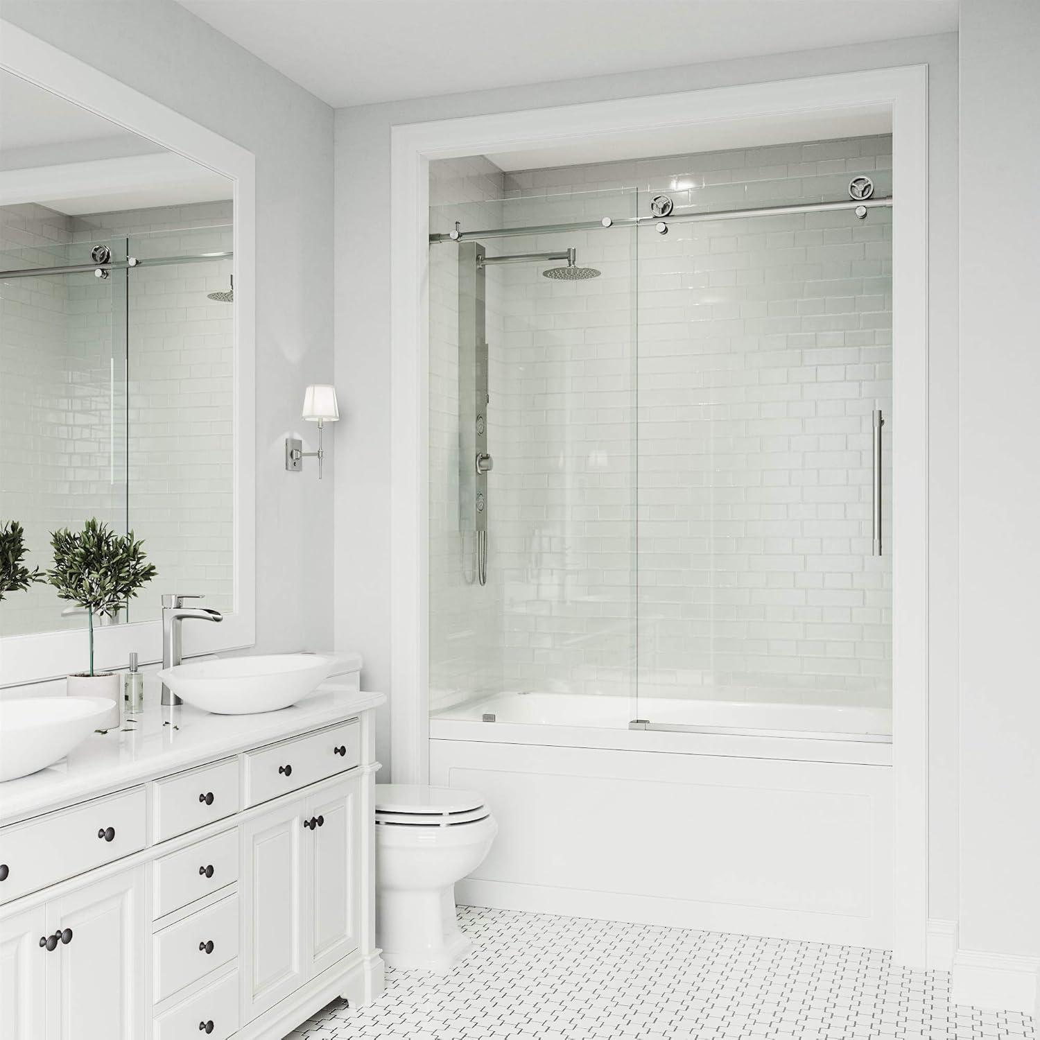 Cass 56-60" W x 66" H Sliding Frameless Tub Door with 3/8" Clear Glass