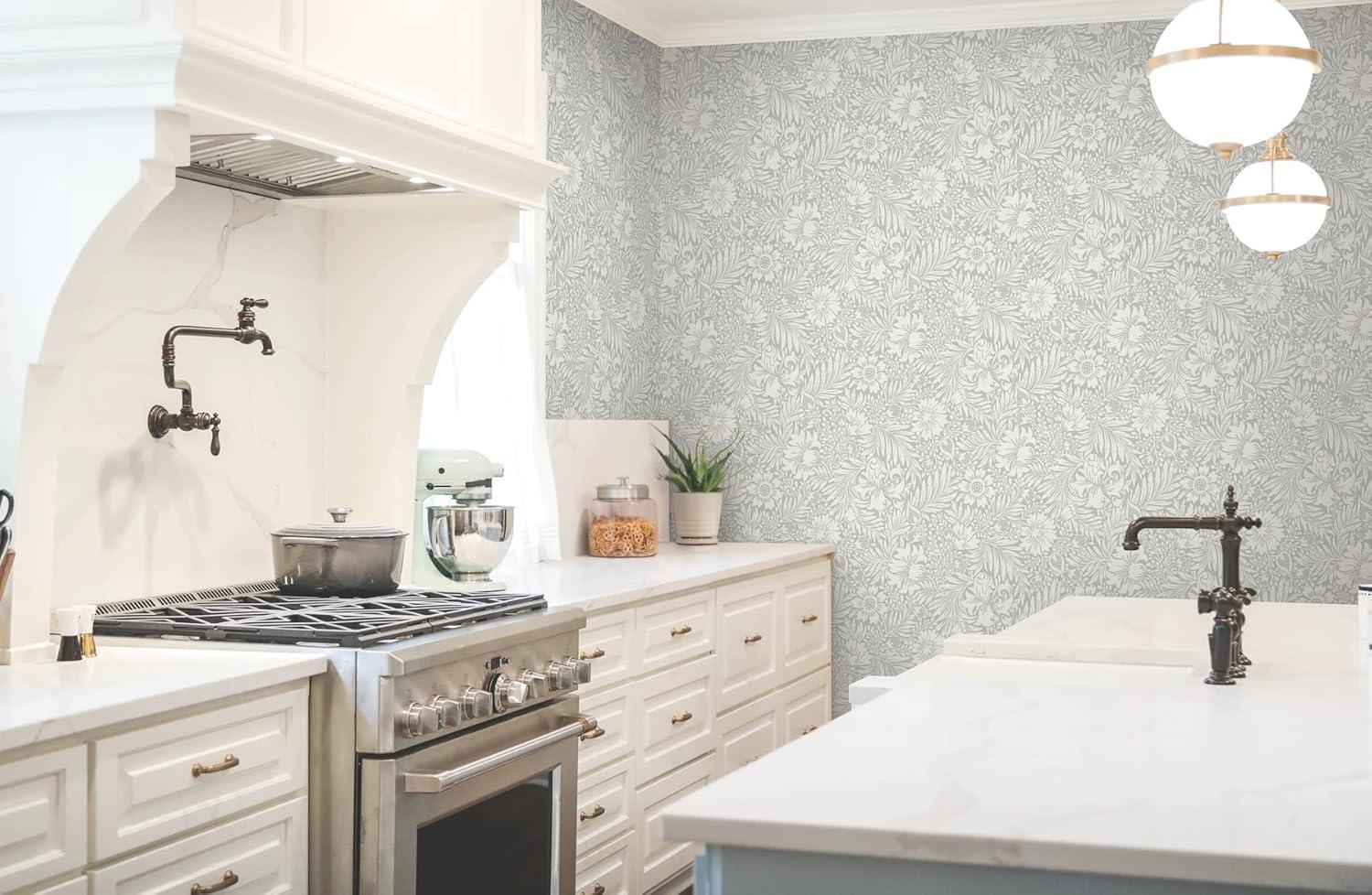 Modern Acanthus Peel + Stick Wallpaper by Erin & Ben Co. - Gray