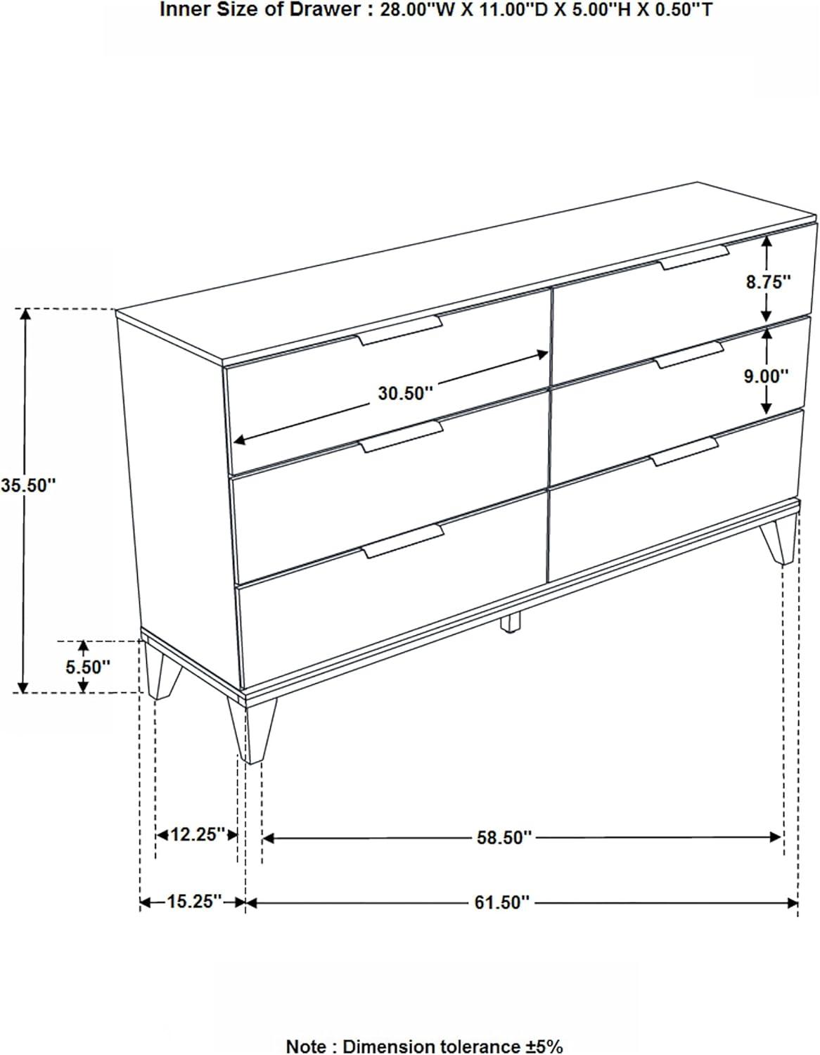 Mays 6-drawer Dresser Walnut Brown with Faux Marble Top