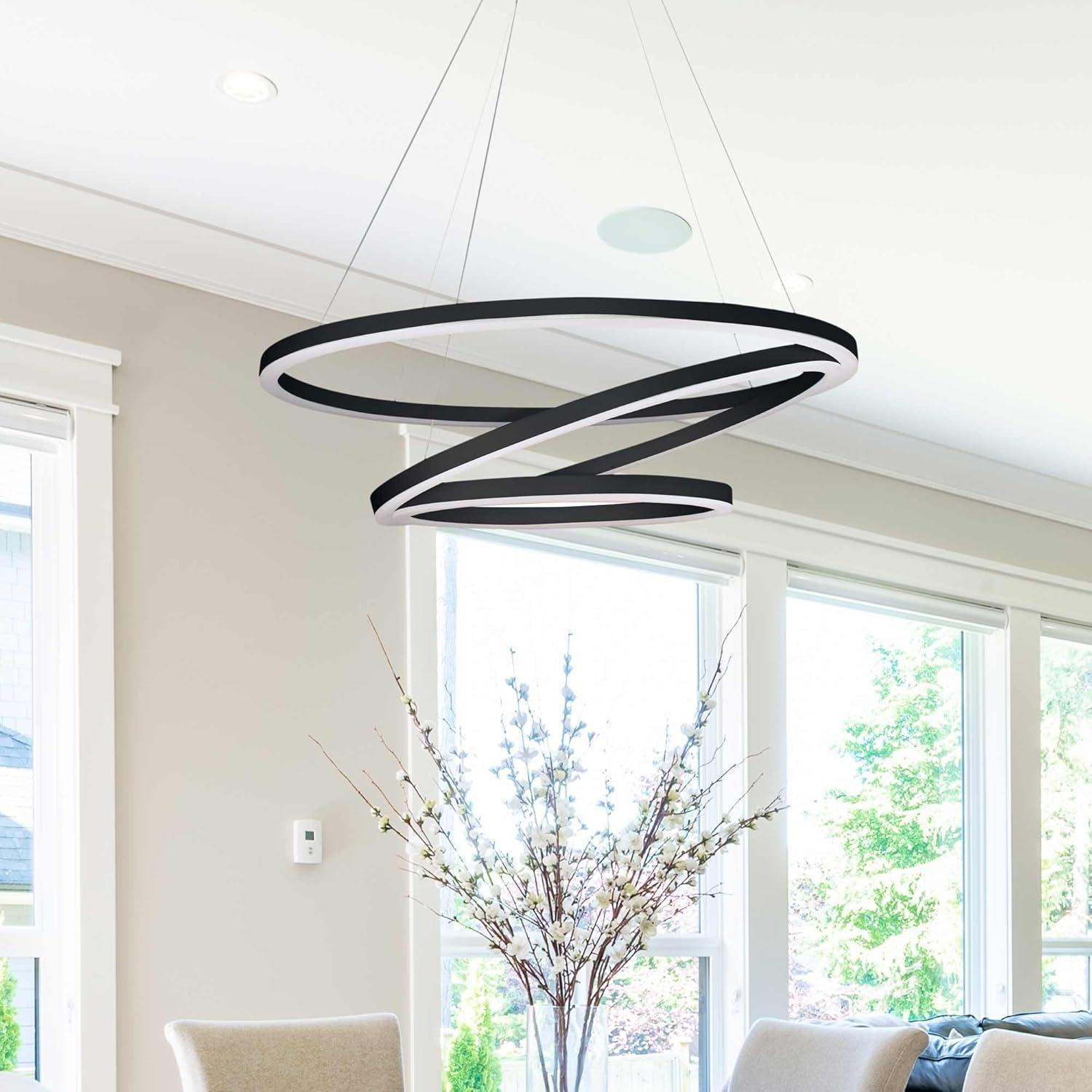 Tania Trio 32" Black Modern Adjustable Circular LED Chandelier