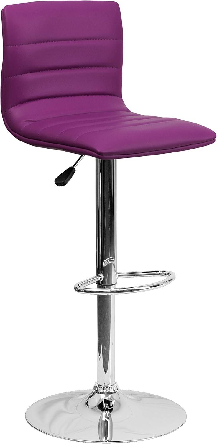 Flash Furniture Modern Purple Vinyl Adjustable Bar Stool with Back, Counter Height Swivel Stool with Chrome Pedestal Base