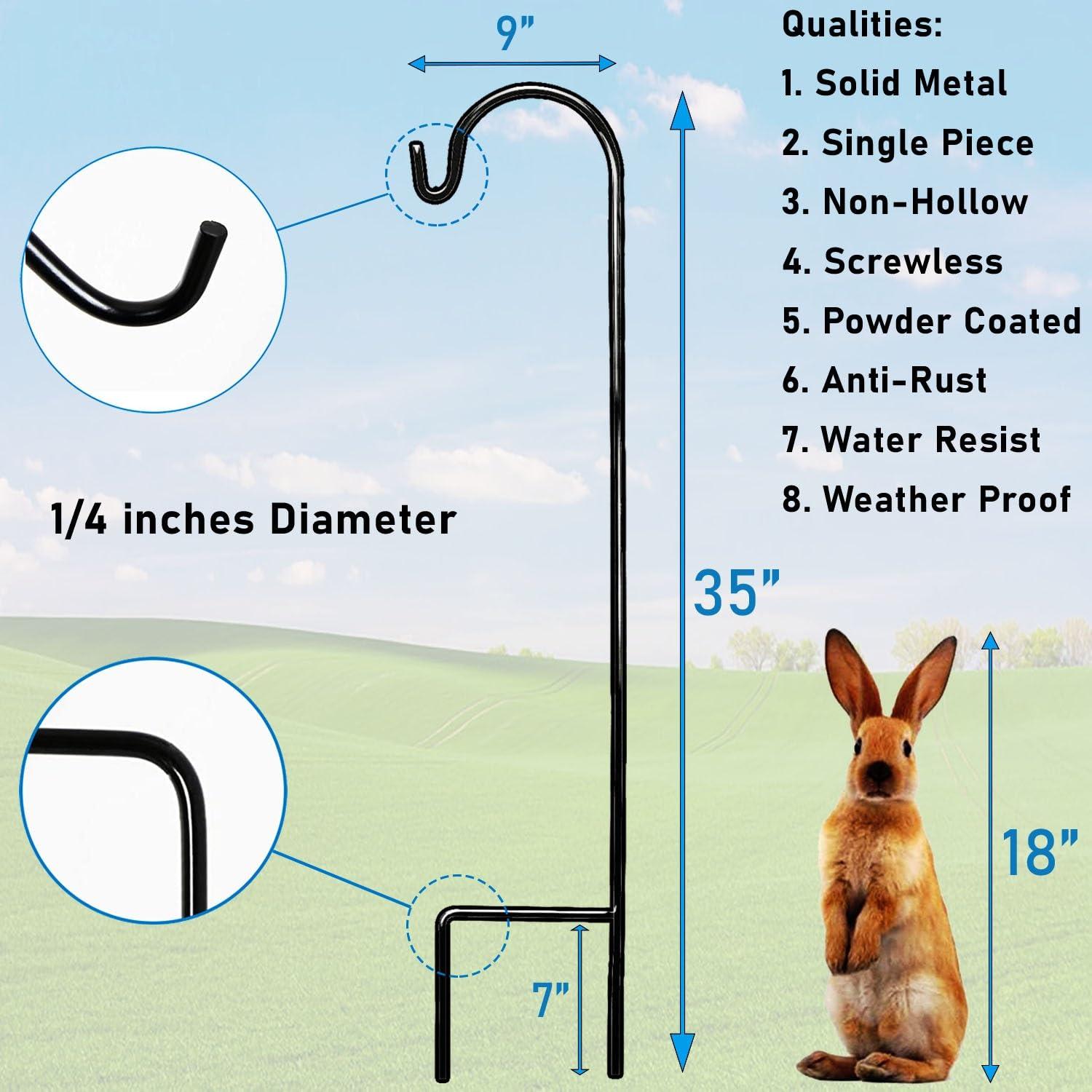 Black Metal 35-Inch Shepherd's Hooks for Garden Decor