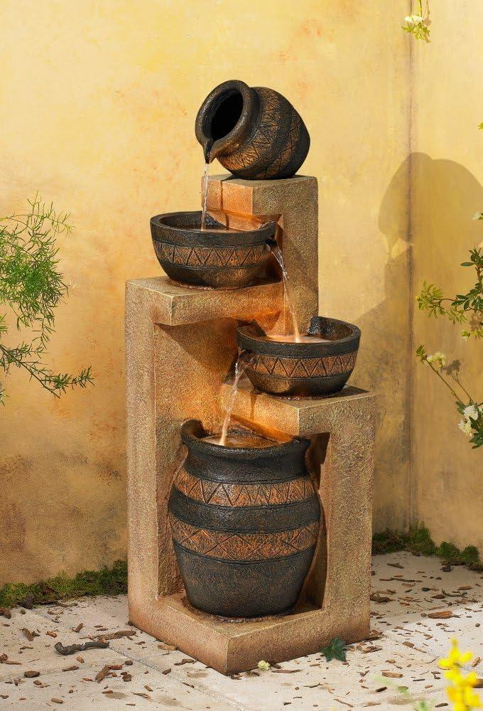 John Timberland Stoneware Bowl and Jar Rustic Cascading Outdoor Floor Water Fountain with LED Light 46" for Yard Garden Patio Home Deck Porch Exterior