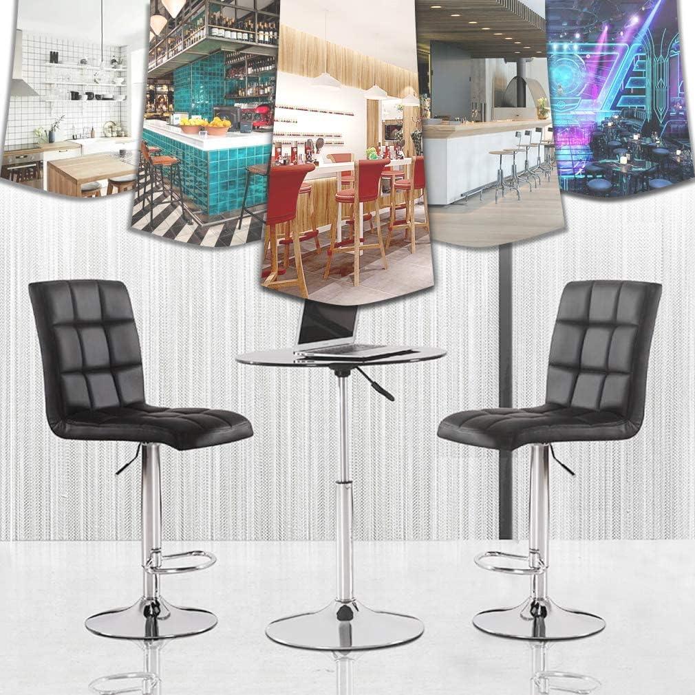 FDW Bar Stool Height Adjustable Swivel Stool with Back PU Leather Kitchen Counter Stools Set of 2 Dining Chairs, Black