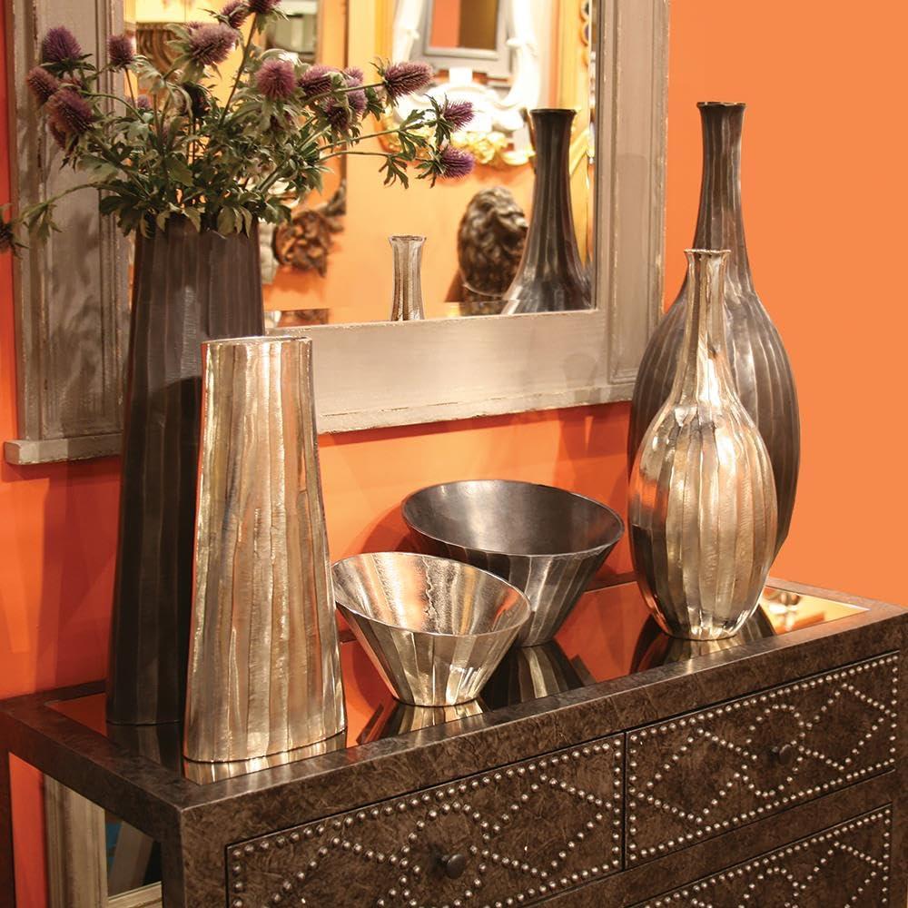 Howard Elliott Chiselled Metal Decorative Bowl for Centerpiece, Metal Bowl with Chiseled Texture, Accent Table Piece Decor for Home, Console Table, Dining Table & Living Room, 9.75 x 6 Inch, Silver