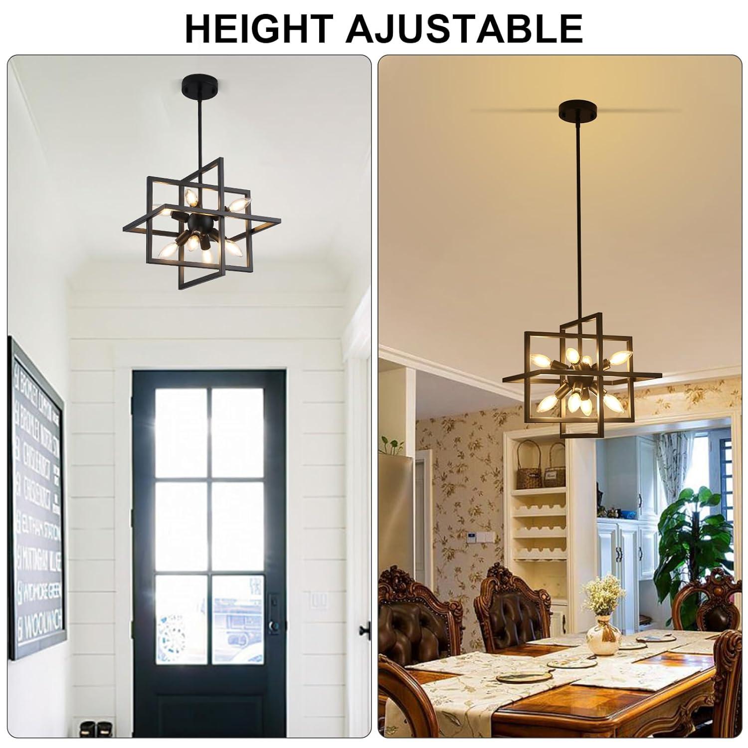 Modern Black and Gold Chandelier, 8-Light Geometric Pendant Light Fixture, Dining Light Fixtures Adjustable Chandelier for Dining Room Entryway Foyer Hallway Bedroom Living Room Kitchen Island