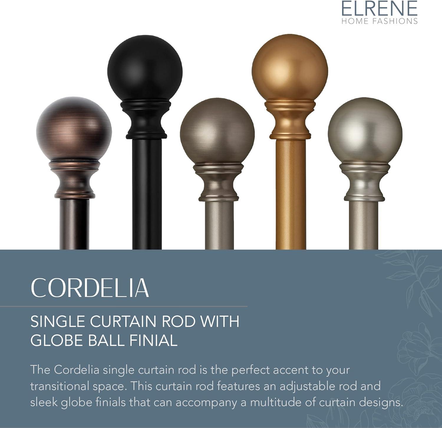 Cordelia 1" Window Drapery Single Curtain Rod with Globe Ball Finial - 86"-120" - Soft Gold - Elrene Home Fashions
