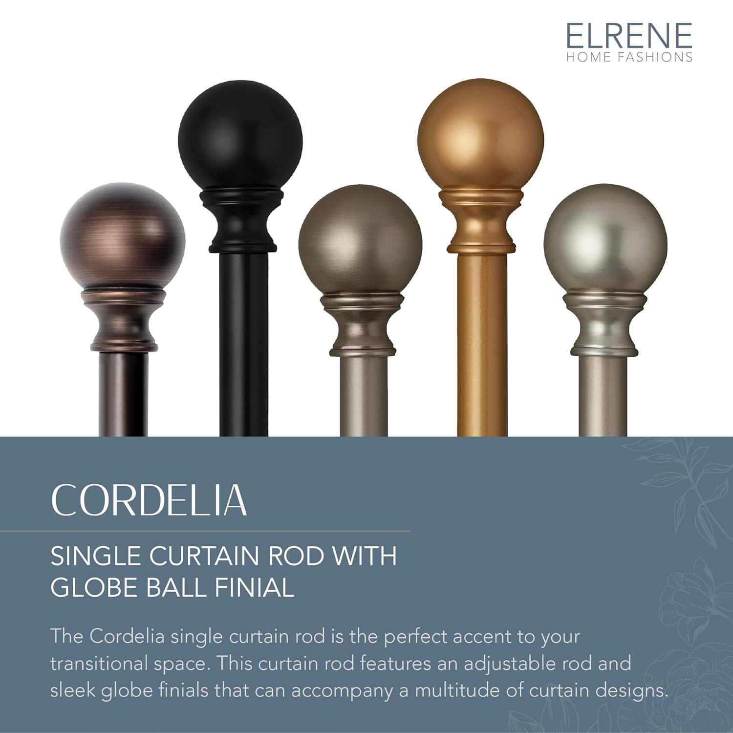Cordelia 1" Window Drapery Single Curtain Rod with Globe Ball Finial - 86"-120" - Soft Gold - Elrene Home Fashions