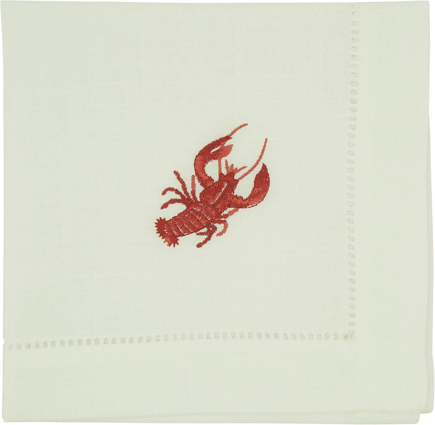 Saro Lifestyle Lobster Design Embroidered Table Napkins (Set of 4), White