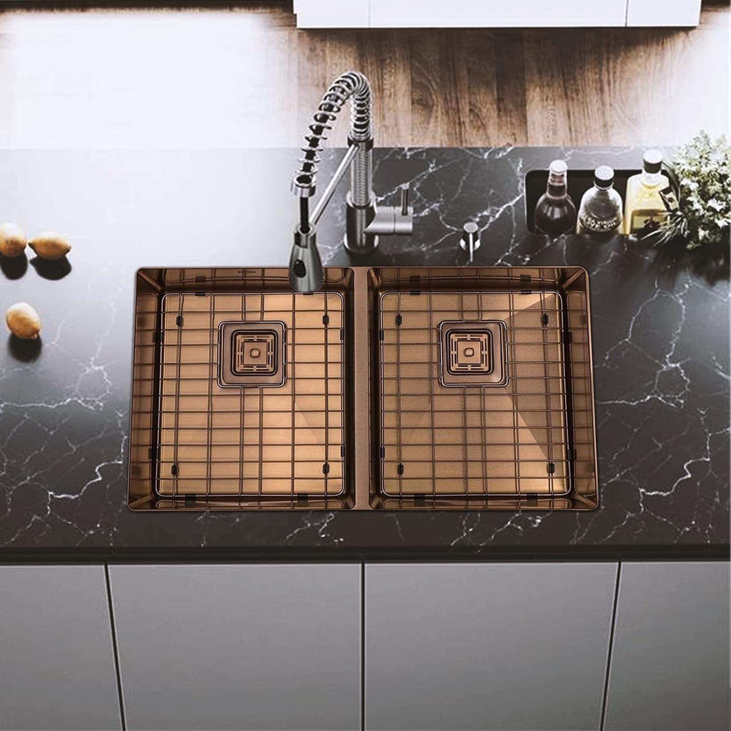 Matte Copper Finish Double Bowl Stainless Steel Undermount Kitchen Sink