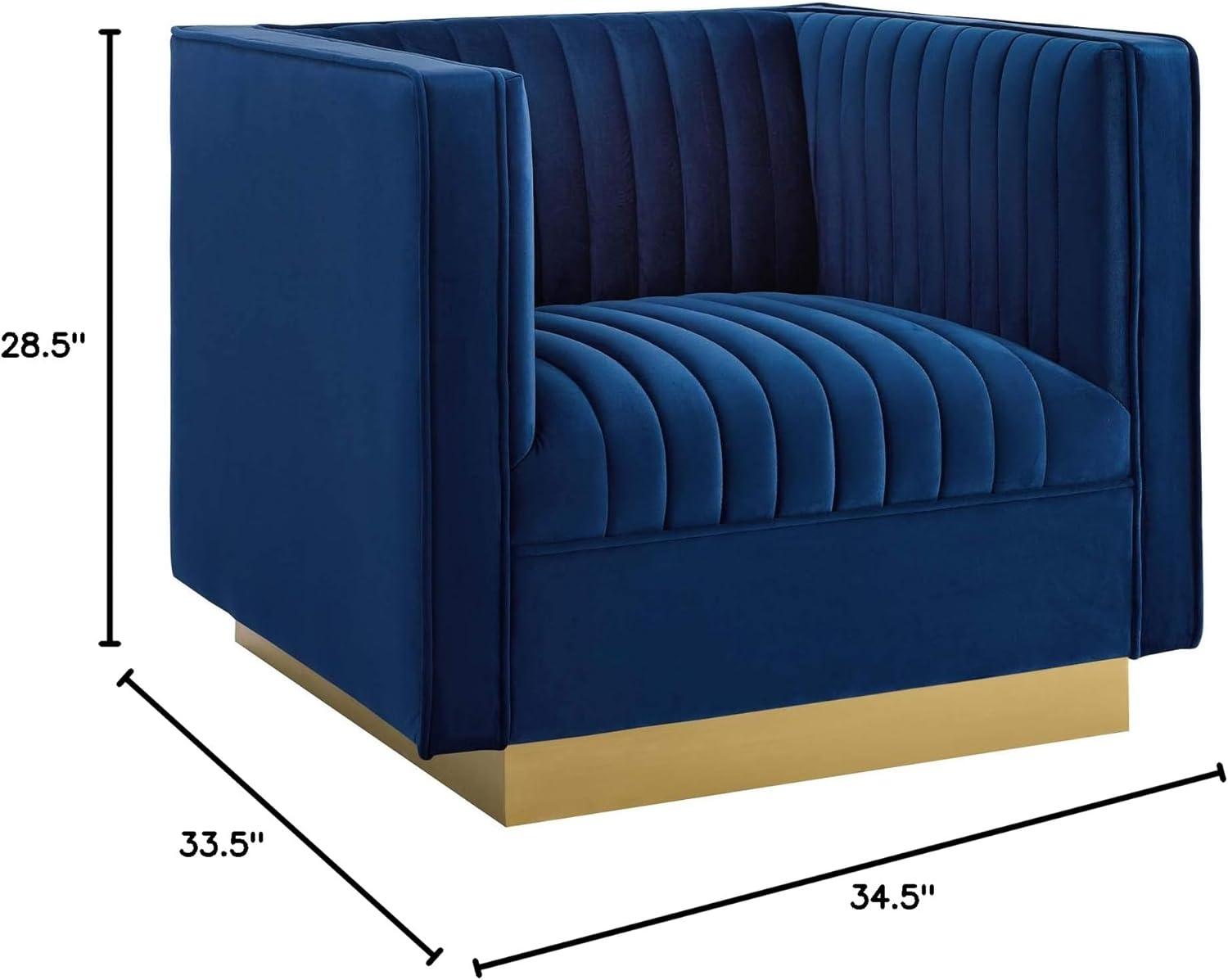 Ergode Sanguine Vertical Channel Tufted Accent Performance Velvet Armchair - Navy