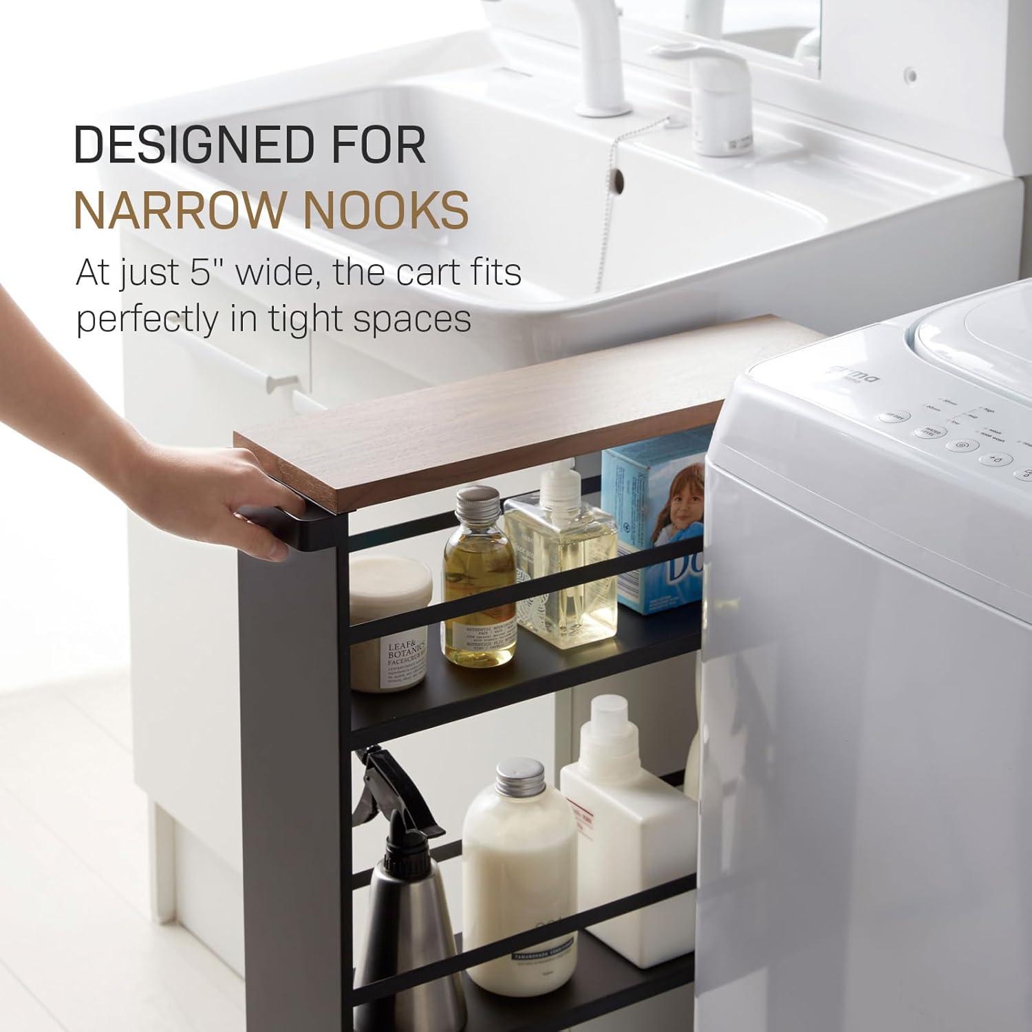 Yamazaki Tower Black Rolling Slim Storage Cart With Handle