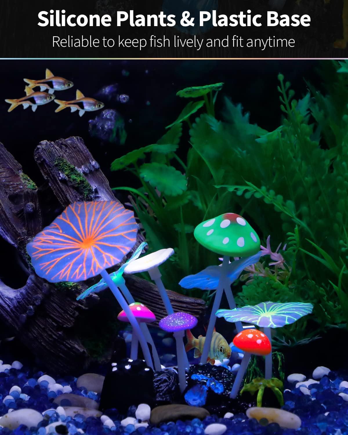 Uniclife Glowing Effect Artificial Mushroom Aquarium Plant Decor Ornament Decoration for Fish Tank Landscape