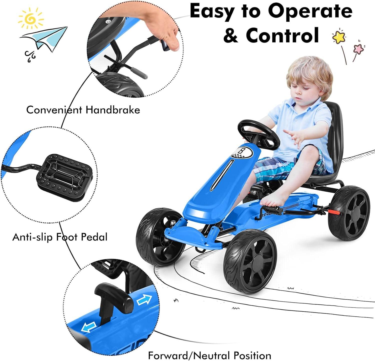 Costway Go Kart Kids Ride On Car Pedal Powered 4 Wheel Racer Stealth Outdoor Toy