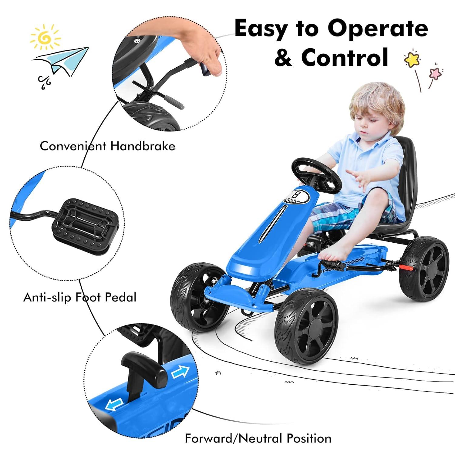 Costway Xmas Gift Go Kart Kids Ride On Car Pedal Powered Car 4 Wheel Racer Toy Stealth Outdoor Blue