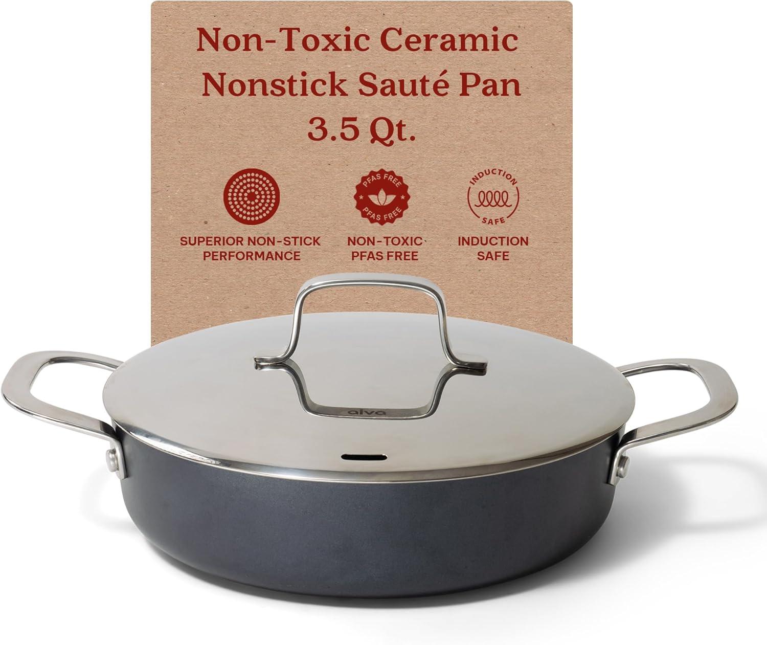 Alva Alva Maestro 3.5 Qt. Premium Nonstick Ceramic Frying Pan with Lid - Non Toxic and Oven Safe