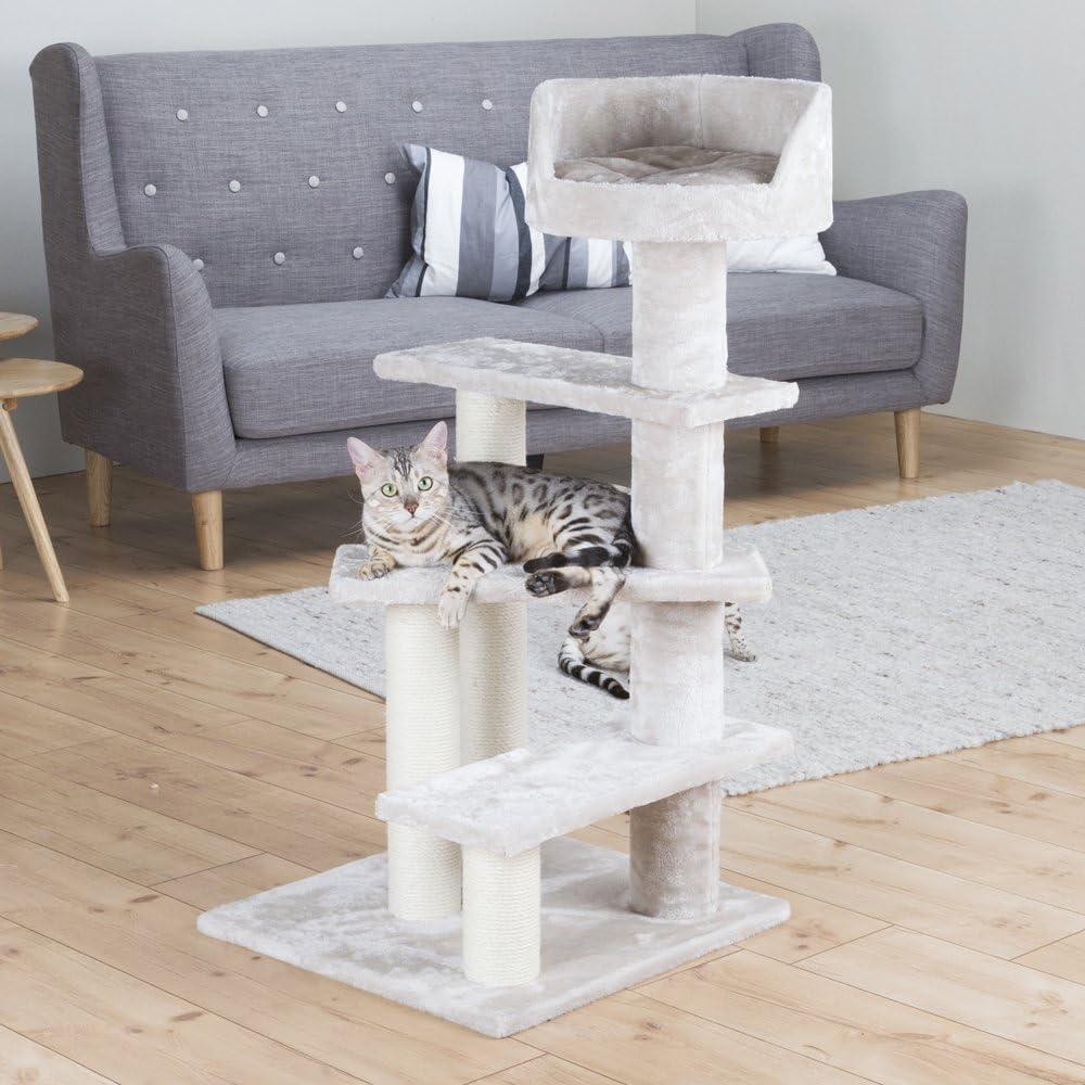 TRIXIE Tulia Senior Plush & Sisal 4-Level 40.2" Cat Tree, Scratching Posts & Bed, Greige