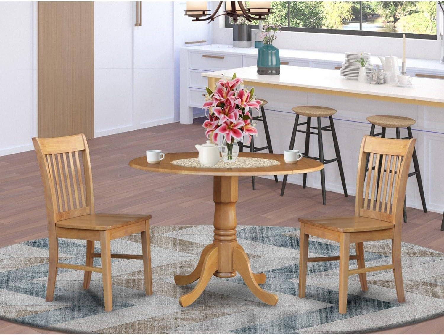 Natural Oak 3-Piece Round Drop Leaf Dining Set