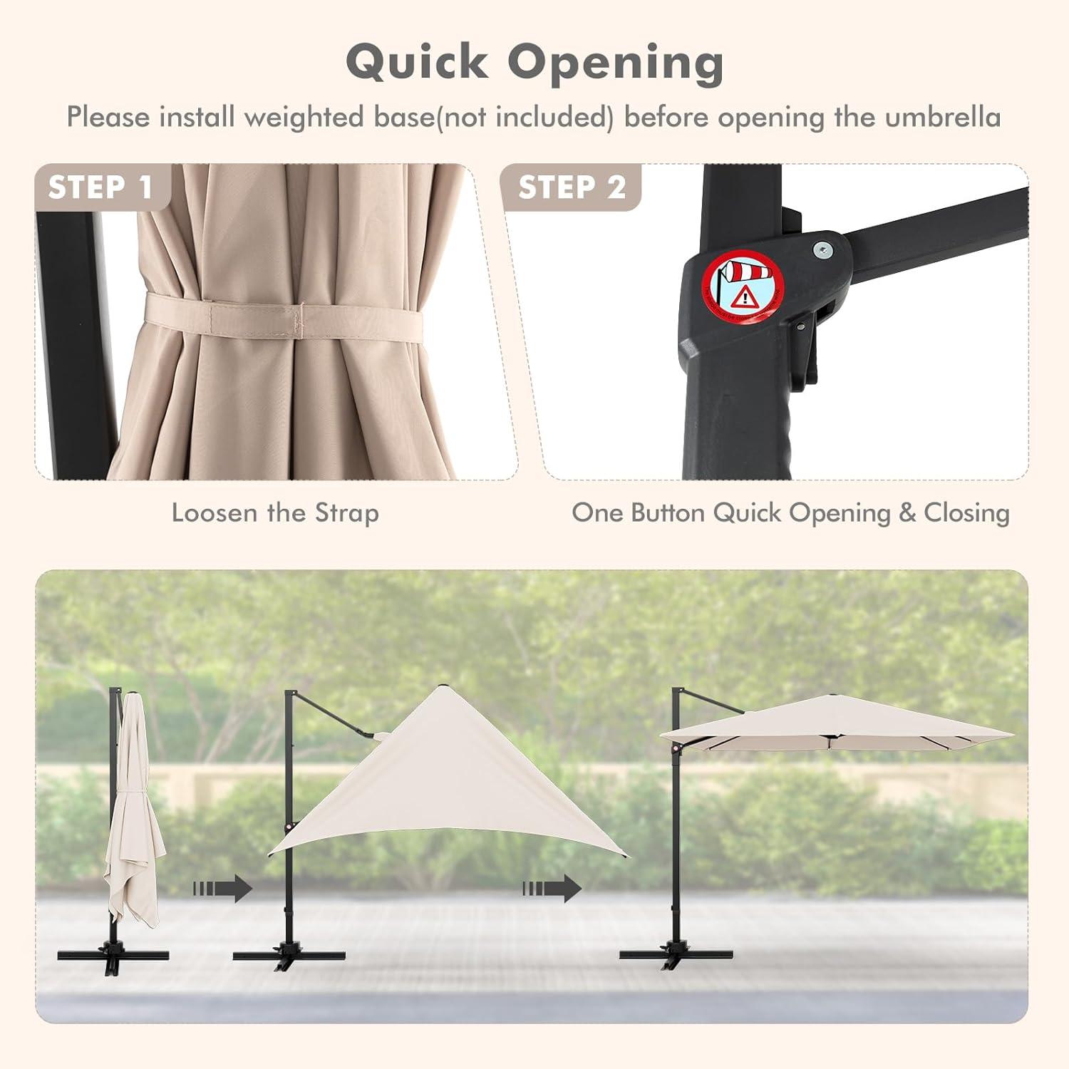 Spaco 9.5 Feet Square Patio Cantilever Umbrella with 360° Rotation-Beige, Patio Offset Umbrella with Easy Tilt Adjustment, Outdoor Cantilever Hanging Umbrella