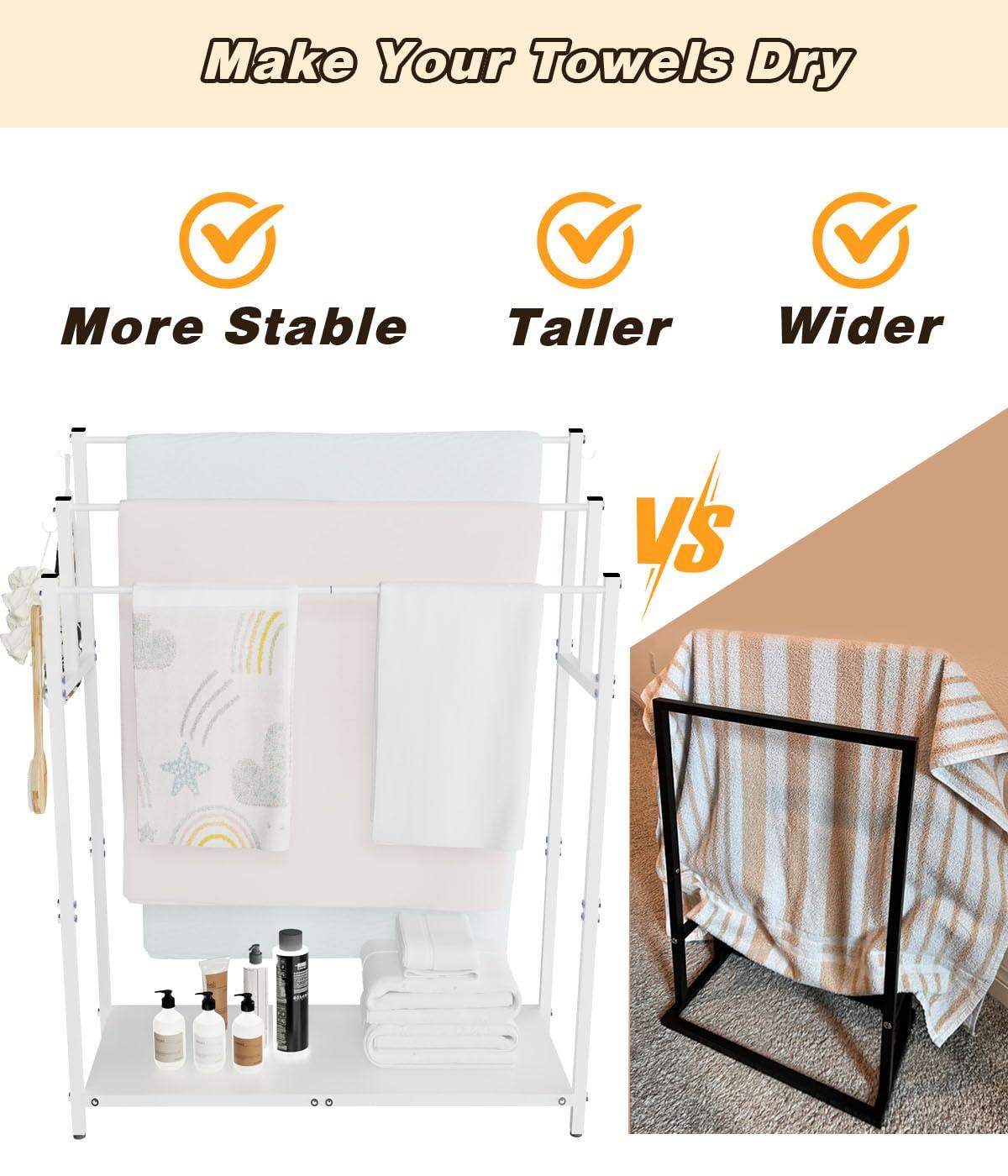 44" High Freestanding Towel Rack with 6 Bathroom Hooks