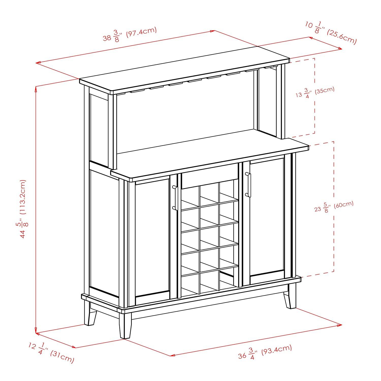 Beynac Wine Bar Cappuccino - Winsome: Storage Cabinet, Stemware Rack, Buffet Hutch