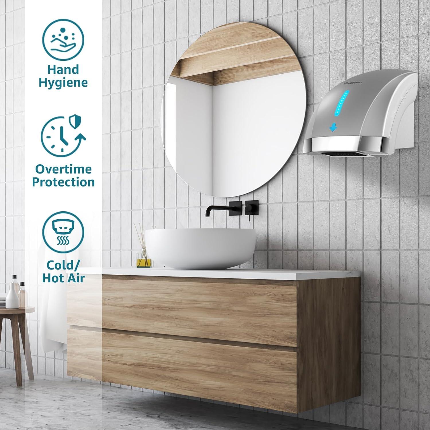 NATIONAL WINDOW Hand Dryers For Bathrooms Commercial, Electric Hand Dryer Touchless, Extra Quiet Low Noise(40Db), Wall Mounted Type(1600W)