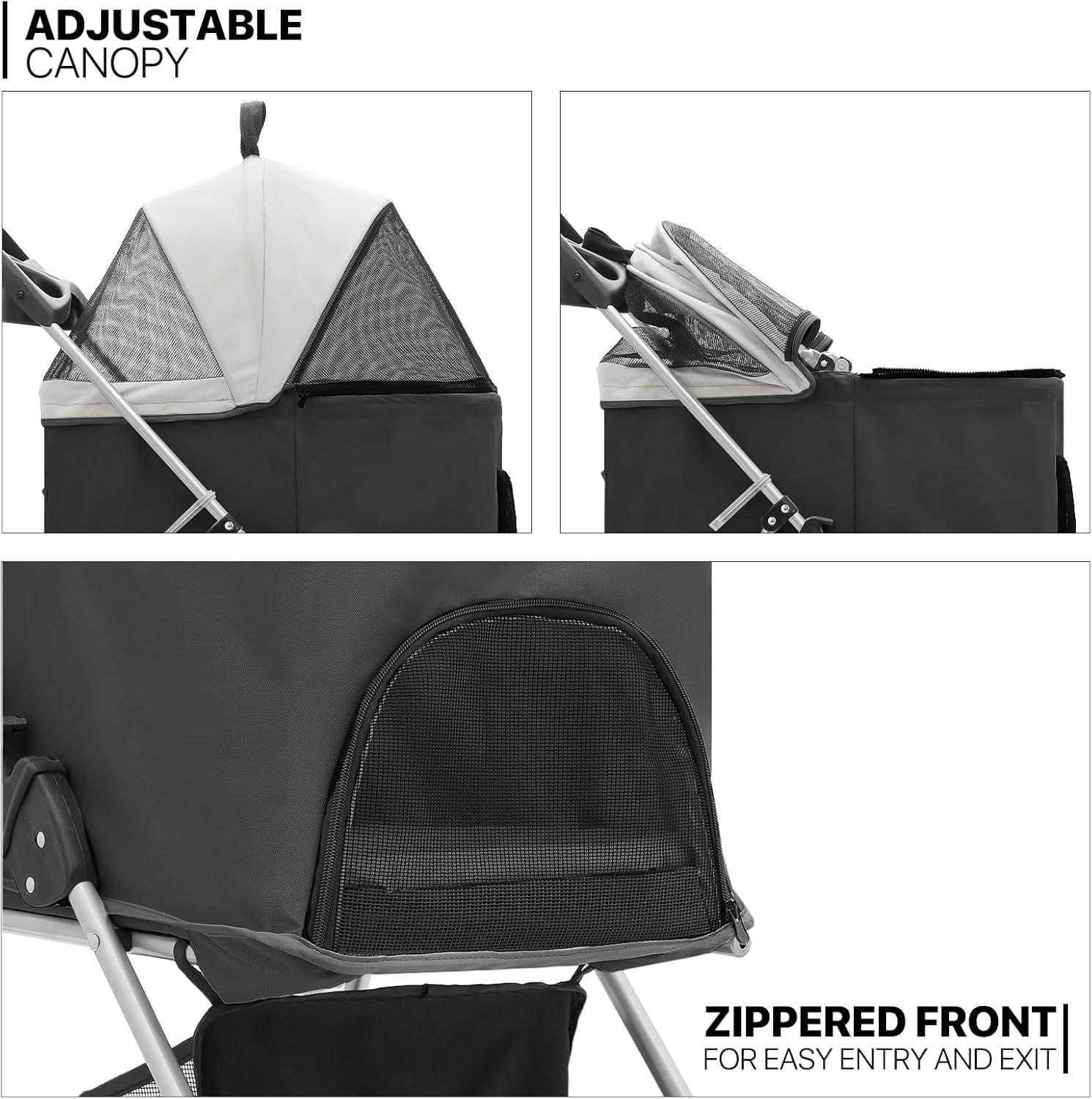 MoNiBloom Folding Pet Stroller, Foldable Dog Jogger Stroller with Detachable Carrier, Basket and Cup Holder