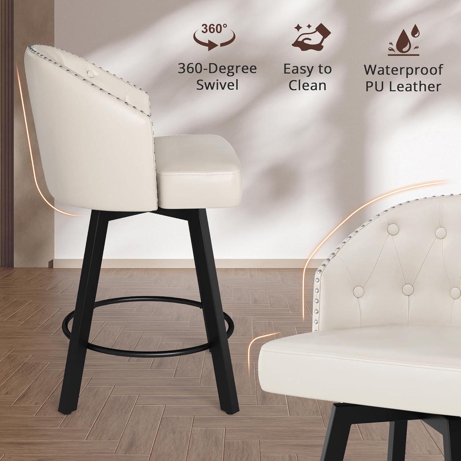 Dycanpo 26" Tall Counter Height Bar Stools Set of 4 with Back Faux Leather for Home Kitchen, Brown