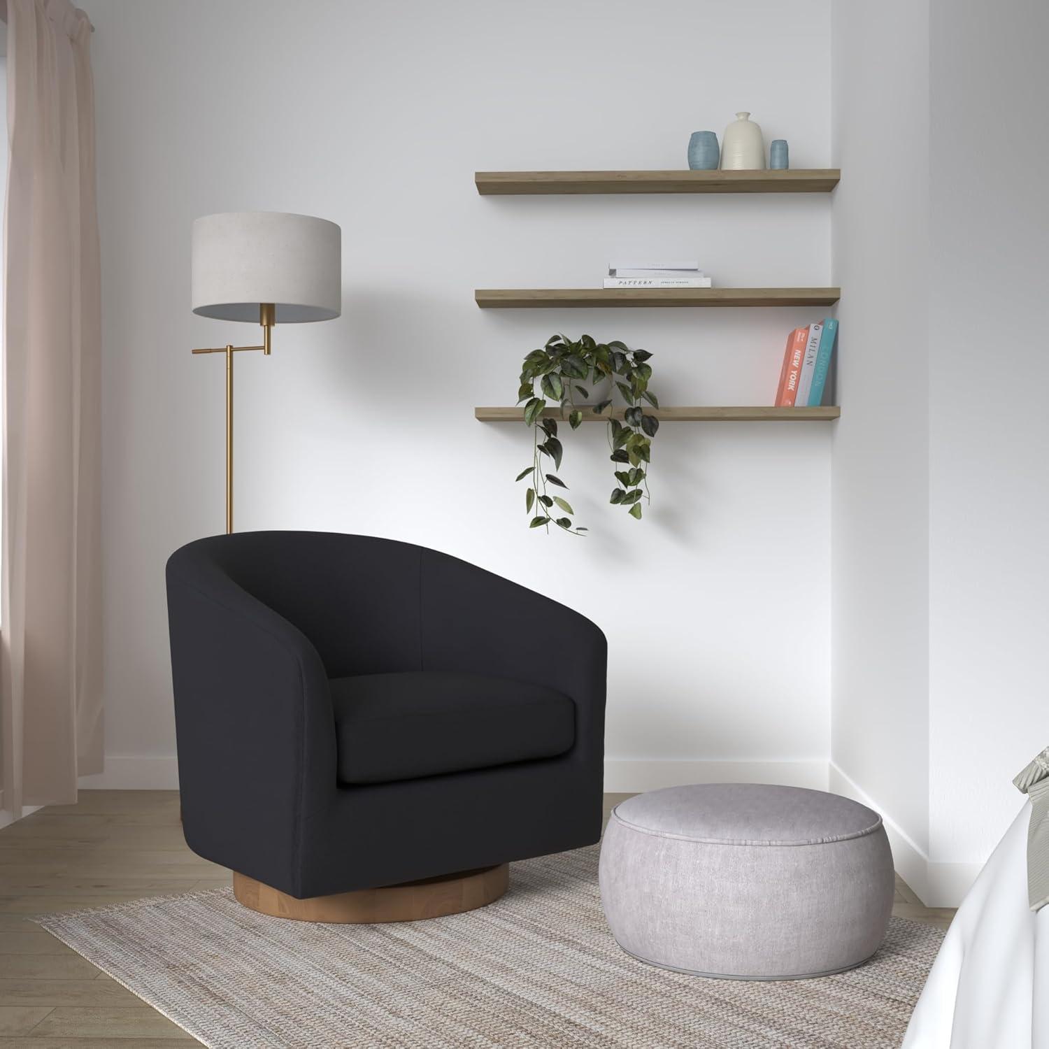 Nereus Gray Velvet Swivel Accent Chair with Arms and Wood Base