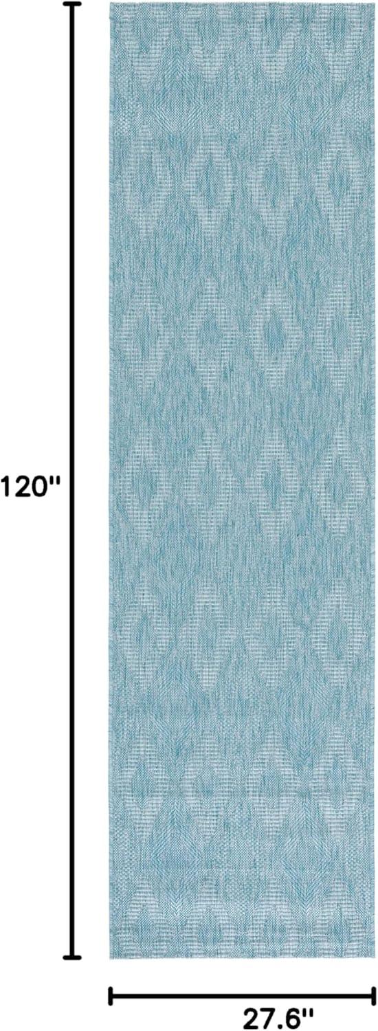 SAFAVIEH Courtyard Teodor Geometric Diamonds Indoor/Outdoor Runner, 2'3" x 10', Aqua