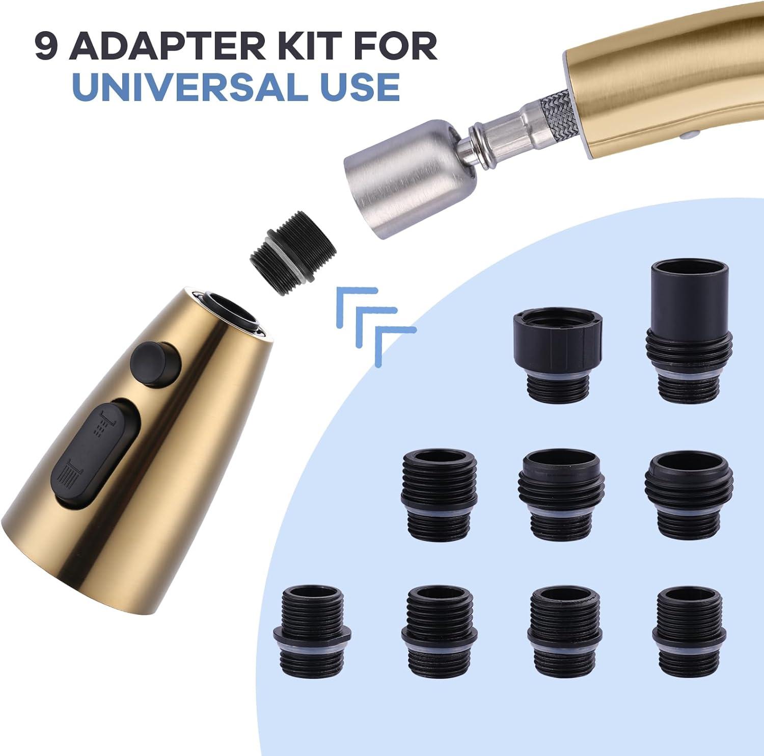 3-Function Kitchen Faucet Spray Head With 9 Adapters, Pull Out Kitchen Faucet Head Replacement