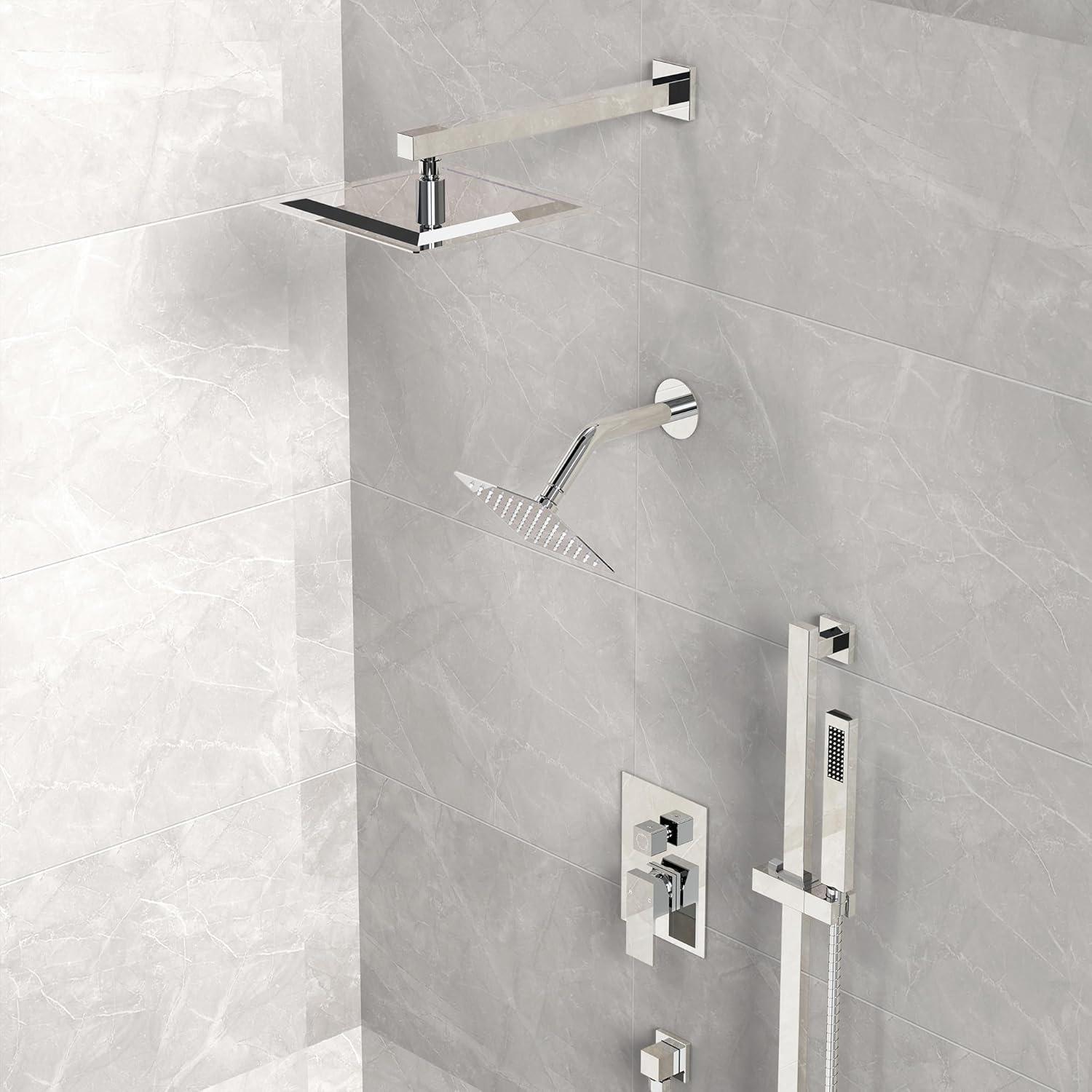 EVERSTEIN DualJetSpa 10-Inch High-Pressure Rainfall Shower Faucet with Handheld Spray, Wall Mount Dual Showerheads System with Slide Bar and Rough-in Valve SFS-1059-CH10