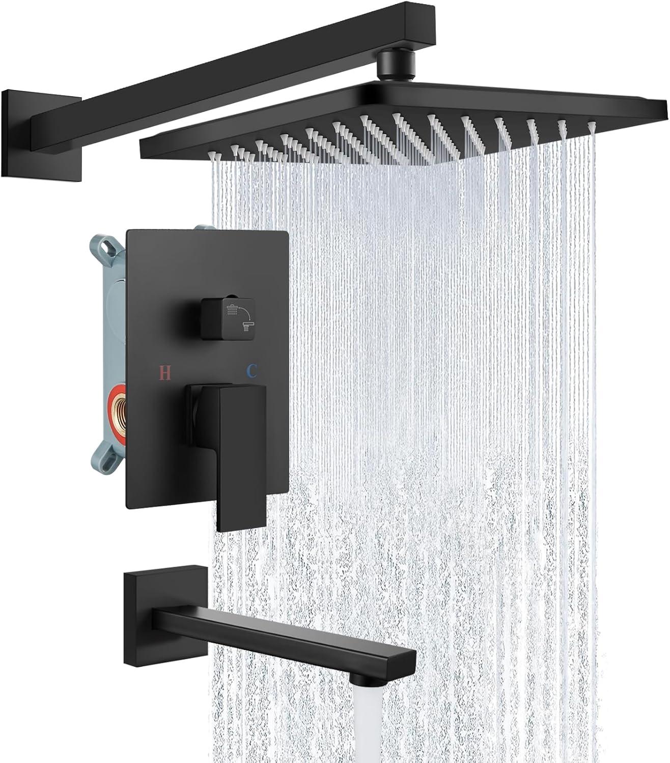 Flylapdo Black Bathtub Faucet Tub Shower Faucet Set Matte Black Tub Shower Faucet Set Bathtub Faucet Set Rainfall Shower System High-Pressure For Women Men grand