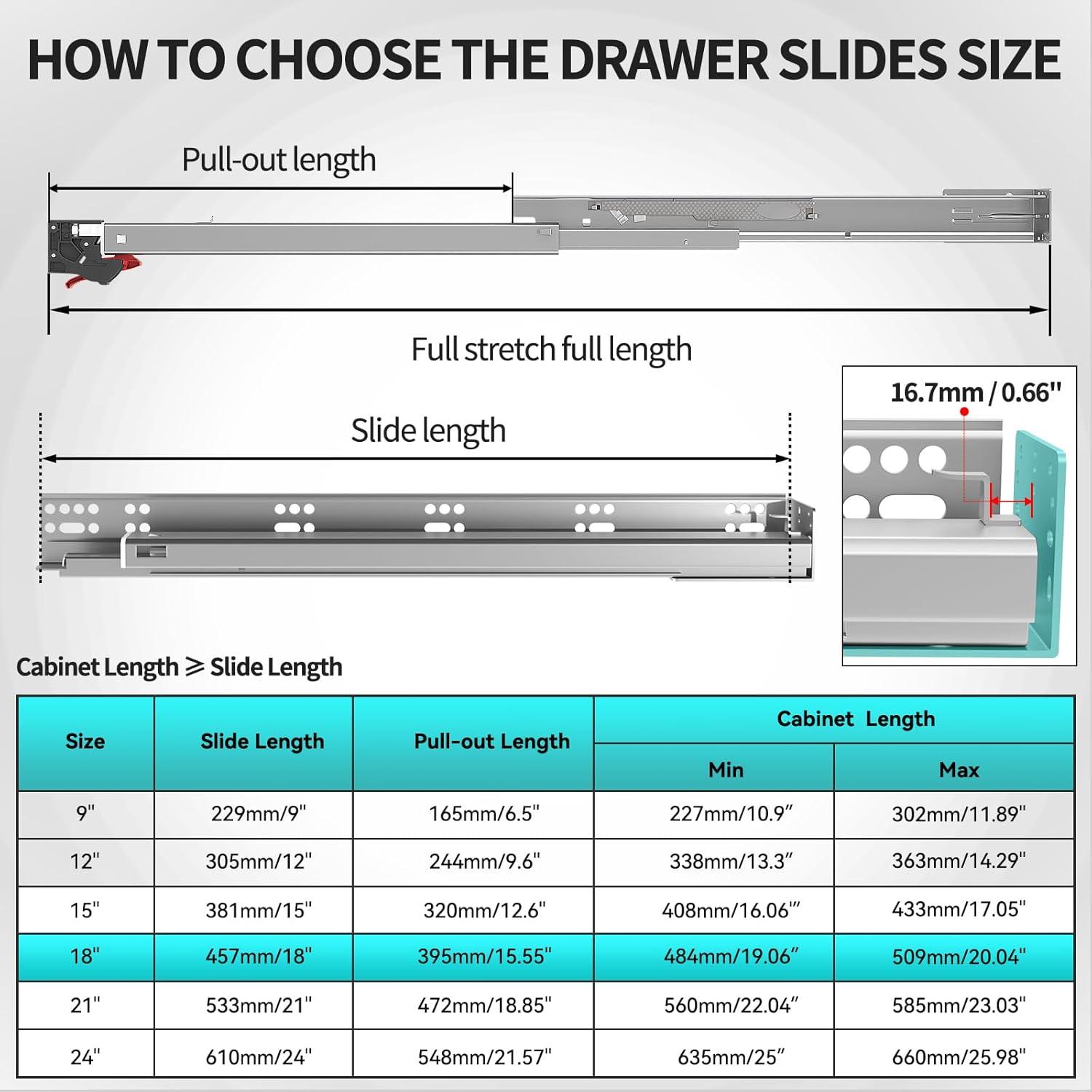 Soft Close Bottom Mount Drawer Slides 9 Inch Rails with Rear mounting Bracket Locking Devices Screws for Face Frame Or Frameless Application（9 inch, 1 Pair）