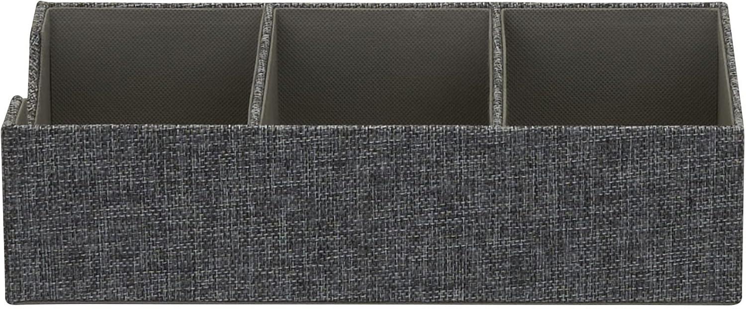 Household Essentials Set of 2 3-Section Drawer Trays Graphite Linen: Stackable Decorative Storage Boxes, Gray, 12"x6"